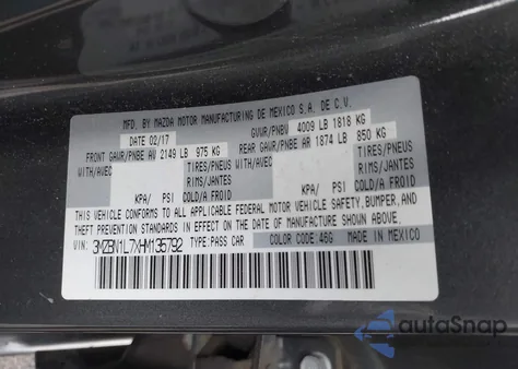 2017 Mazda Mazda3 Touring z USA, uszkodzony, nr VIN 3MZBN1L7XHM135792